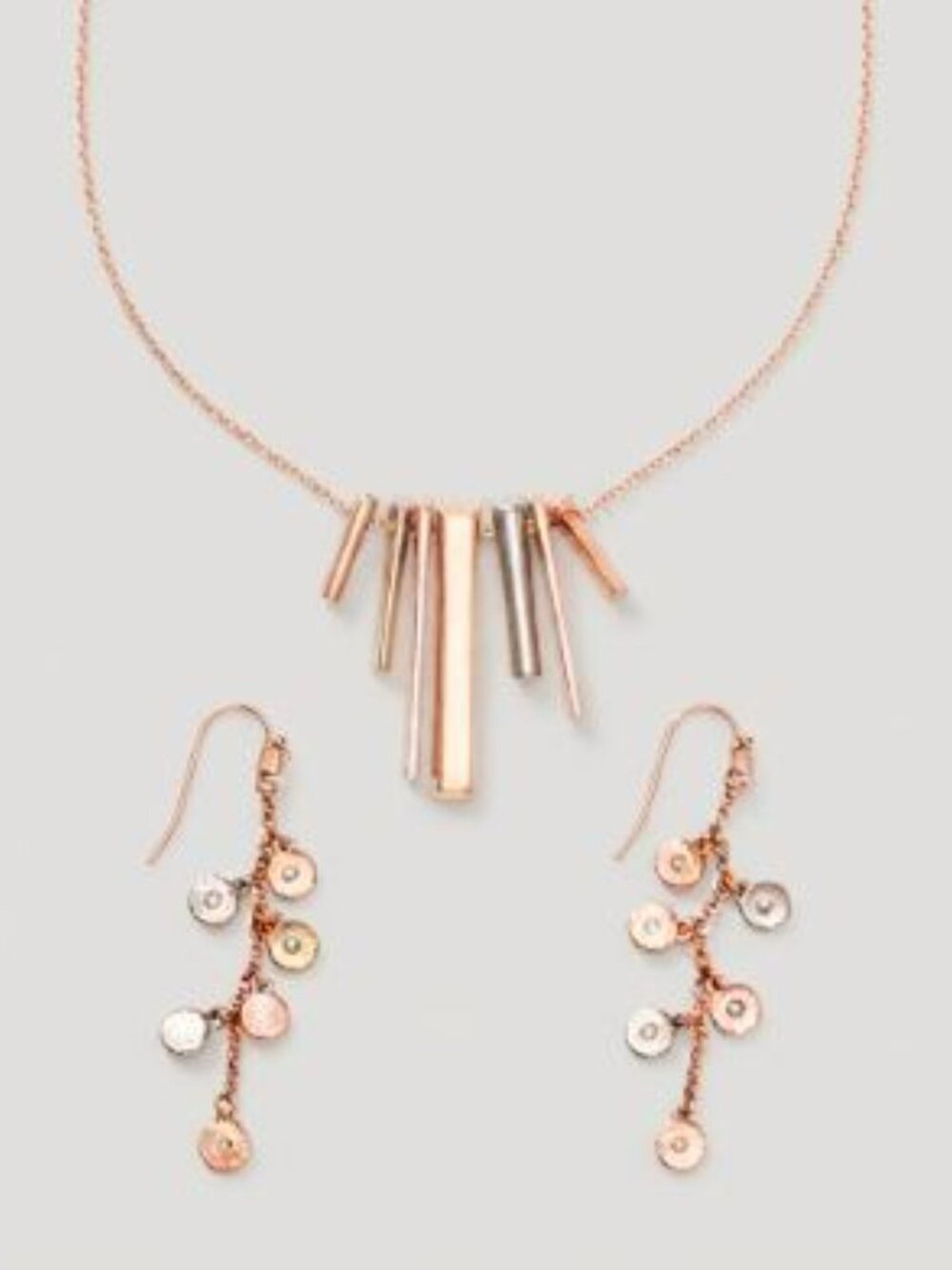 Ann Taylor LOFT Tri Color Stick Metal Bar 3 D Pendant Necklace DOT EARRINGS SET